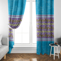 Hawaii Humuhumu Fish Maile Pikake Lei Window Curtain Tribal Tapa Blue Version