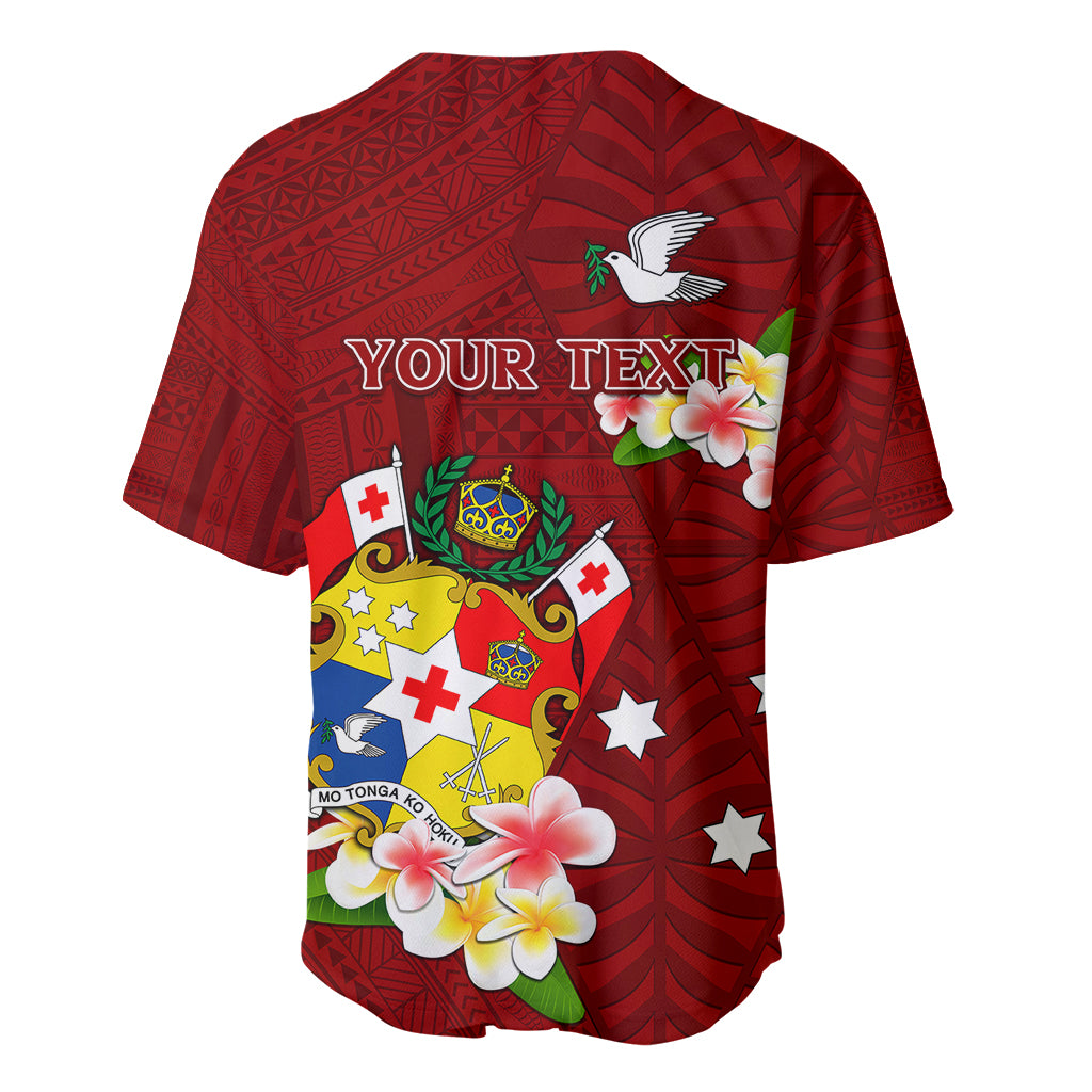 Personalized Tonga Baseball Jersey Coat Of Arms Plumeria With Ngatu Pattern LT05 - Polynesian Pride