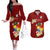 Personalized Tonga Couples Matching Off The Shoulder Long Sleeve Dress and Hawaiian Shirt Coat Of Arms Plumeria With Ngatu Pattern LT05 Red - Polynesian Pride