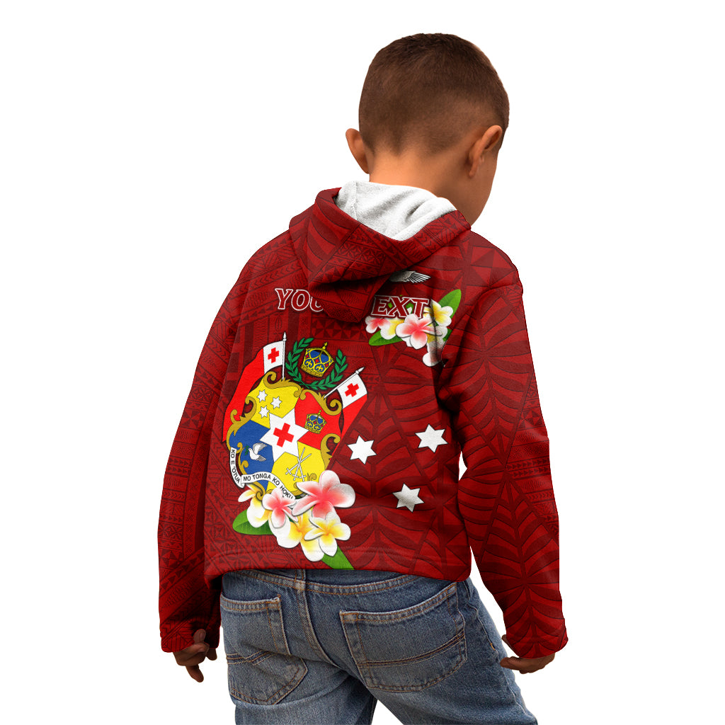 Personalized Tonga Kid Hoodie Coat Of Arms Plumeria With Ngatu Pattern LT05 - Polynesian Pride