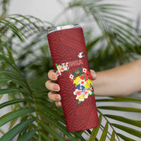 Personalised Tonga Skinny Tumbler Coat Of Arms Plumeria With Ngatu Pattern
