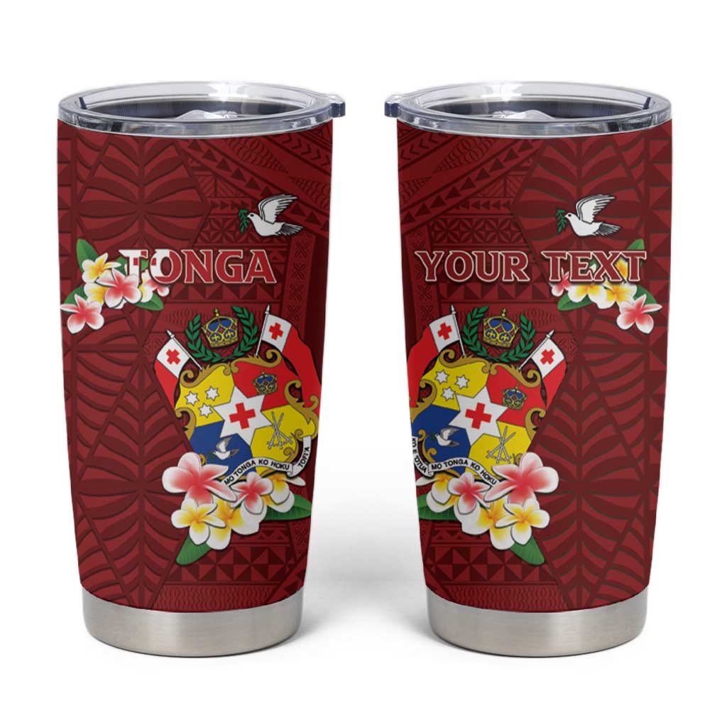 Personalised Tonga Tumbler Cup Coat Of Arms Plumeria With Ngatu Pattern LT05 Red - Polynesian Pride
