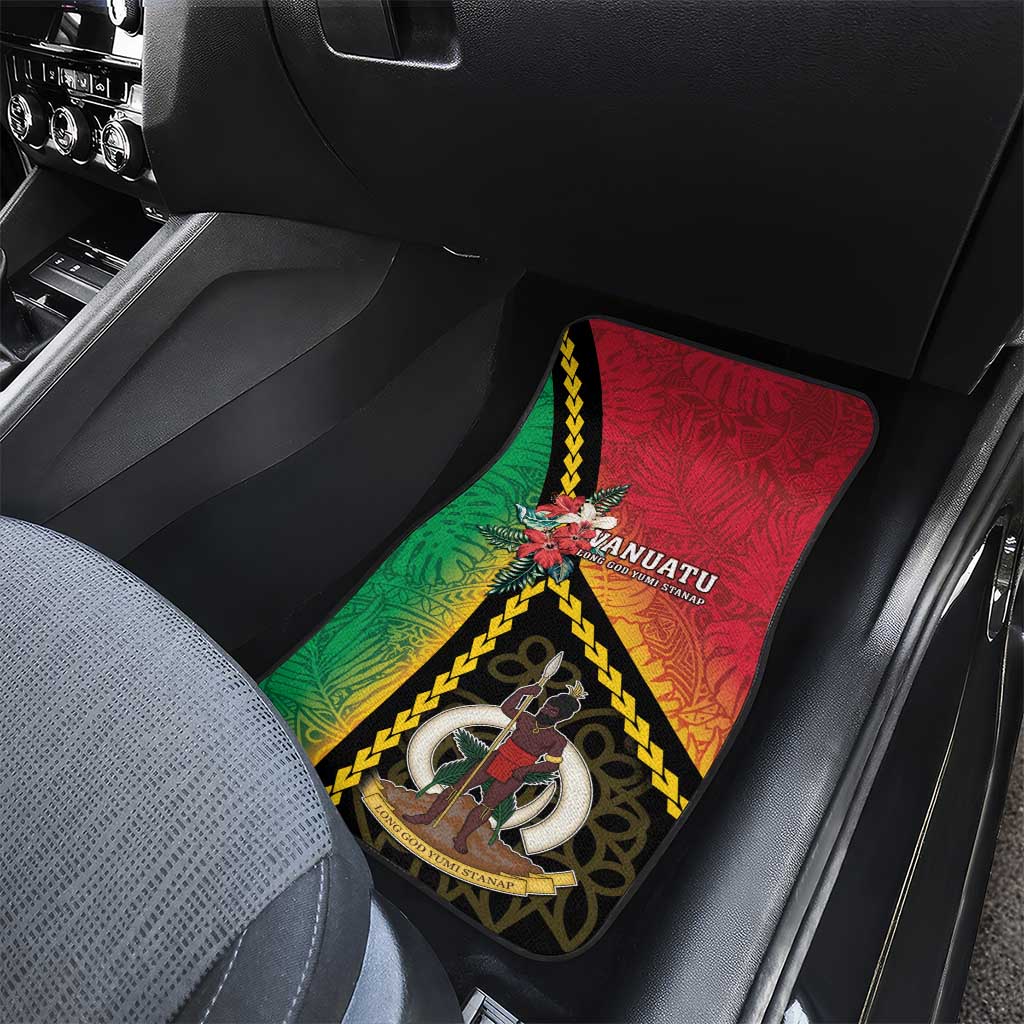 Happy Vanuatu Constitution Day Car Mats Flag Style With Sand Drawing Pattern LT05 - Polynesian Pride