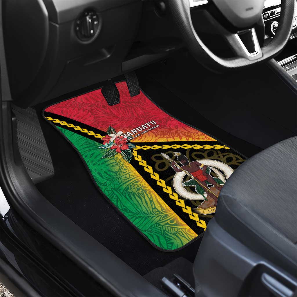 Happy Vanuatu Constitution Day Car Mats Flag Style With Sand Drawing Pattern LT05 - Polynesian Pride