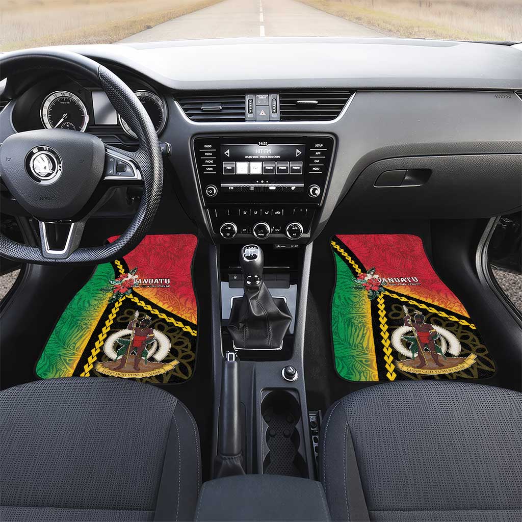 Happy Vanuatu Constitution Day Car Mats Flag Style With Sand Drawing Pattern LT05 Set 2pcs - Front Red - Polynesian Pride