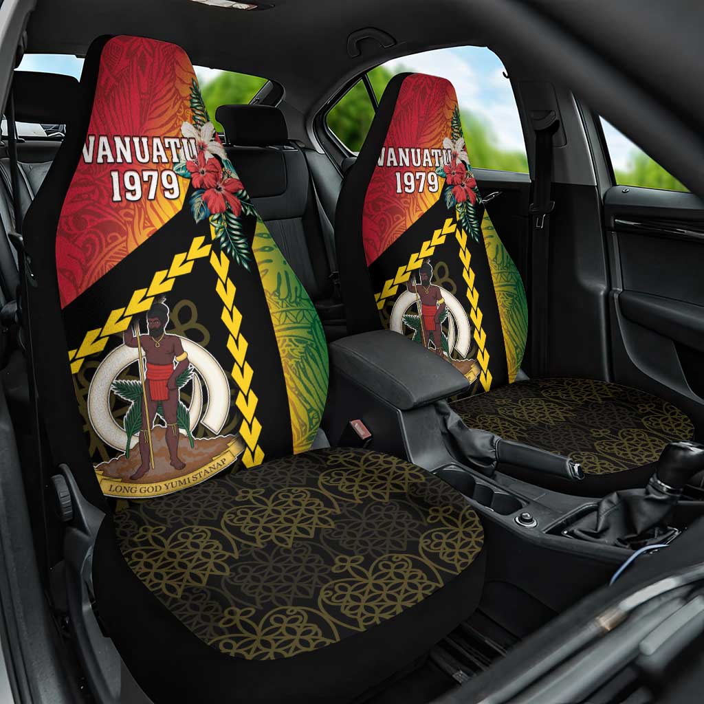 Happy Vanuatu Constitution Day Car Seat Cover Flag Style With Sand Drawing Pattern