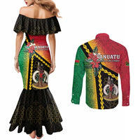 Happy Vanuatu Constitution Day Couples Matching Mermaid Dress and Long Sleeve Button Shirt Flag Style With Sand Drawing Pattern LT05 - Polynesian Pride