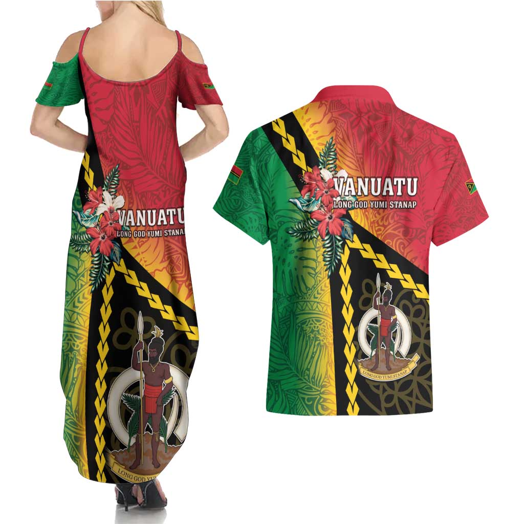 Happy Vanuatu Constitution Day Couples Matching Summer Maxi Dress and Hawaiian Shirt Flag Style With Sand Drawing Pattern LT05 - Polynesian Pride