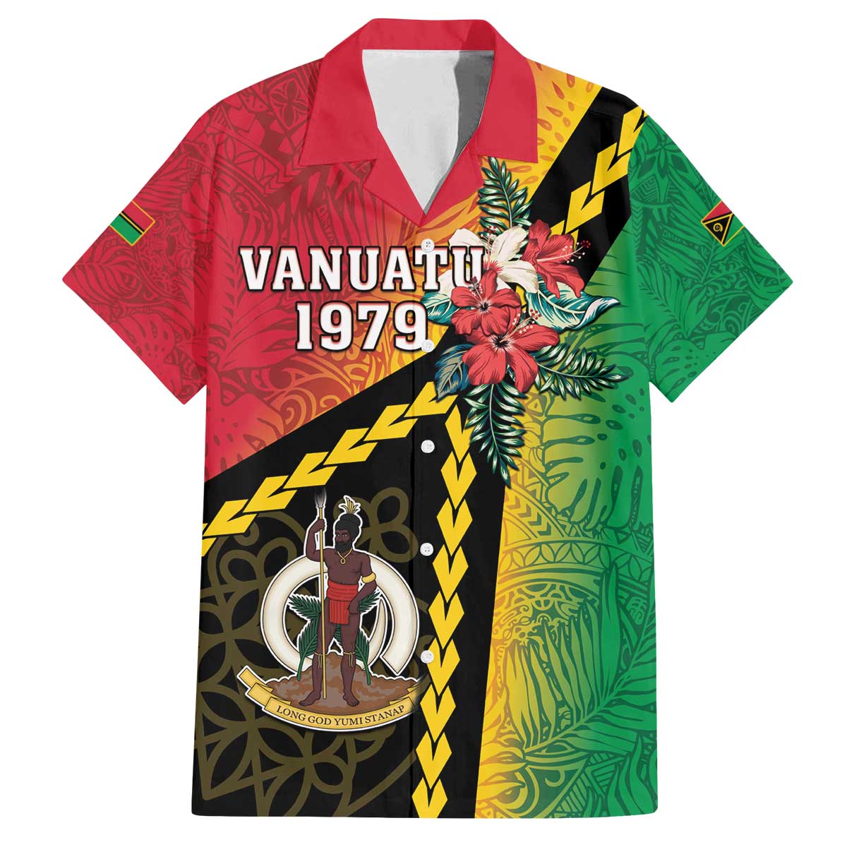 Happy Vanuatu Constitution Day Family Matching Puletasi and Hawaiian Shirt Flag Style With Sand Drawing Pattern LT05 Dad's Shirt - Short Sleeve Red - Polynesian Pride