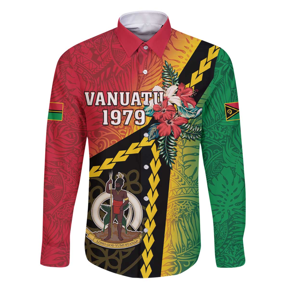 Happy Vanuatu Constitution Day Family Matching Puletasi and Hawaiian Shirt Flag Style With Sand Drawing Pattern LT05 Dad's Shirt - Long Sleeve Red - Polynesian Pride
