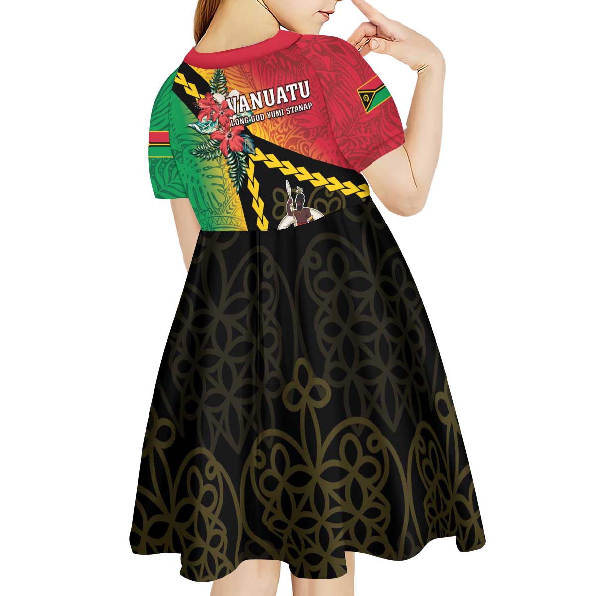 Happy Vanuatu Constitution Day Kid Short Sleeve Dress Flag Style With Sand Drawing Pattern