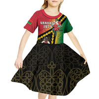 Happy Vanuatu Constitution Day Kid Short Sleeve Dress Flag Style With Sand Drawing Pattern