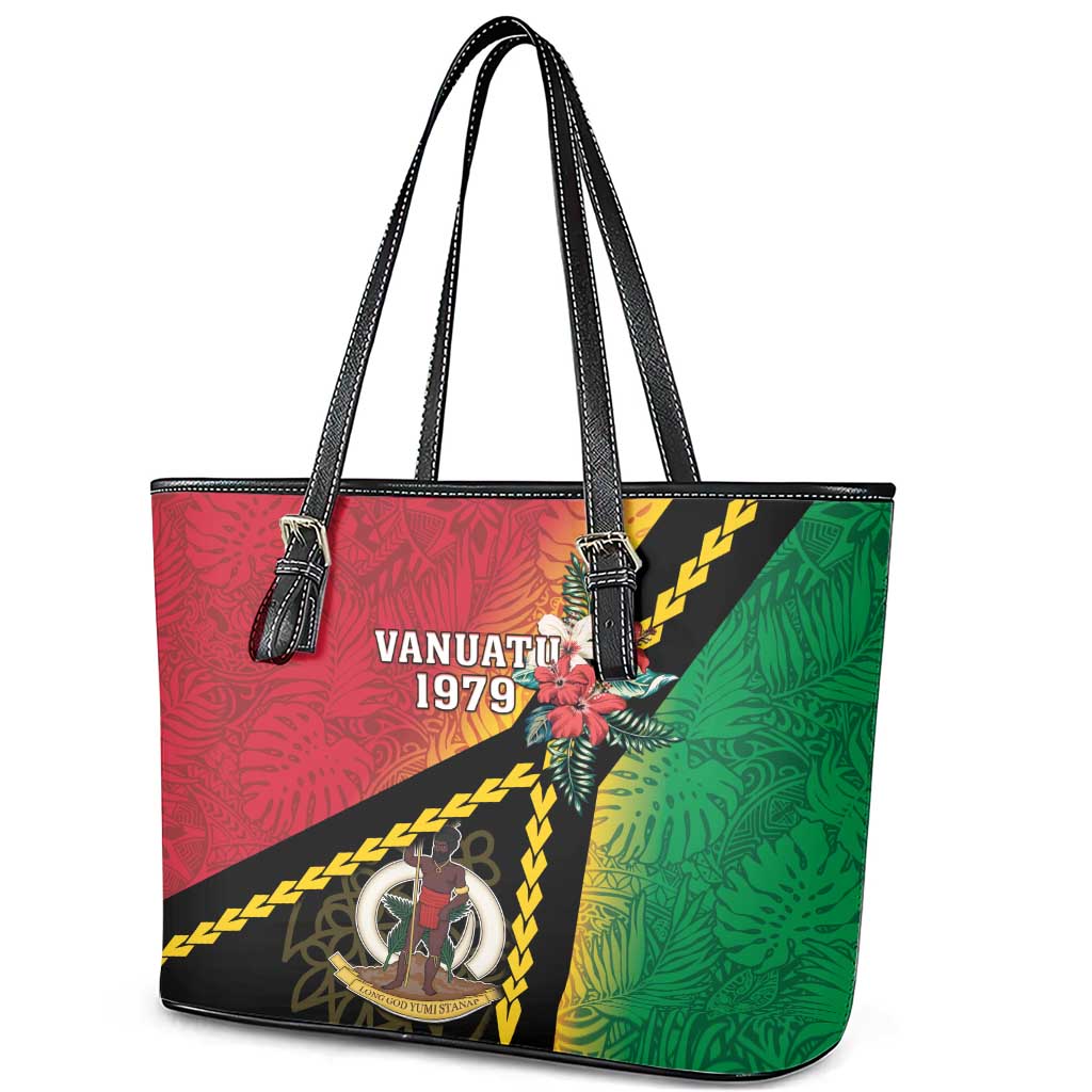 Happy Vanuatu Constitution Day Leather Tote Bag Flag Style With Sand Drawing Pattern