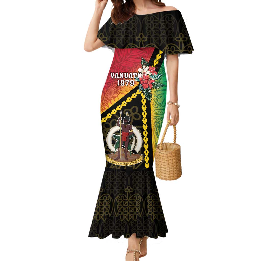 Happy Vanuatu Constitution Day Mermaid Dress Flag Style With Sand Drawing Pattern