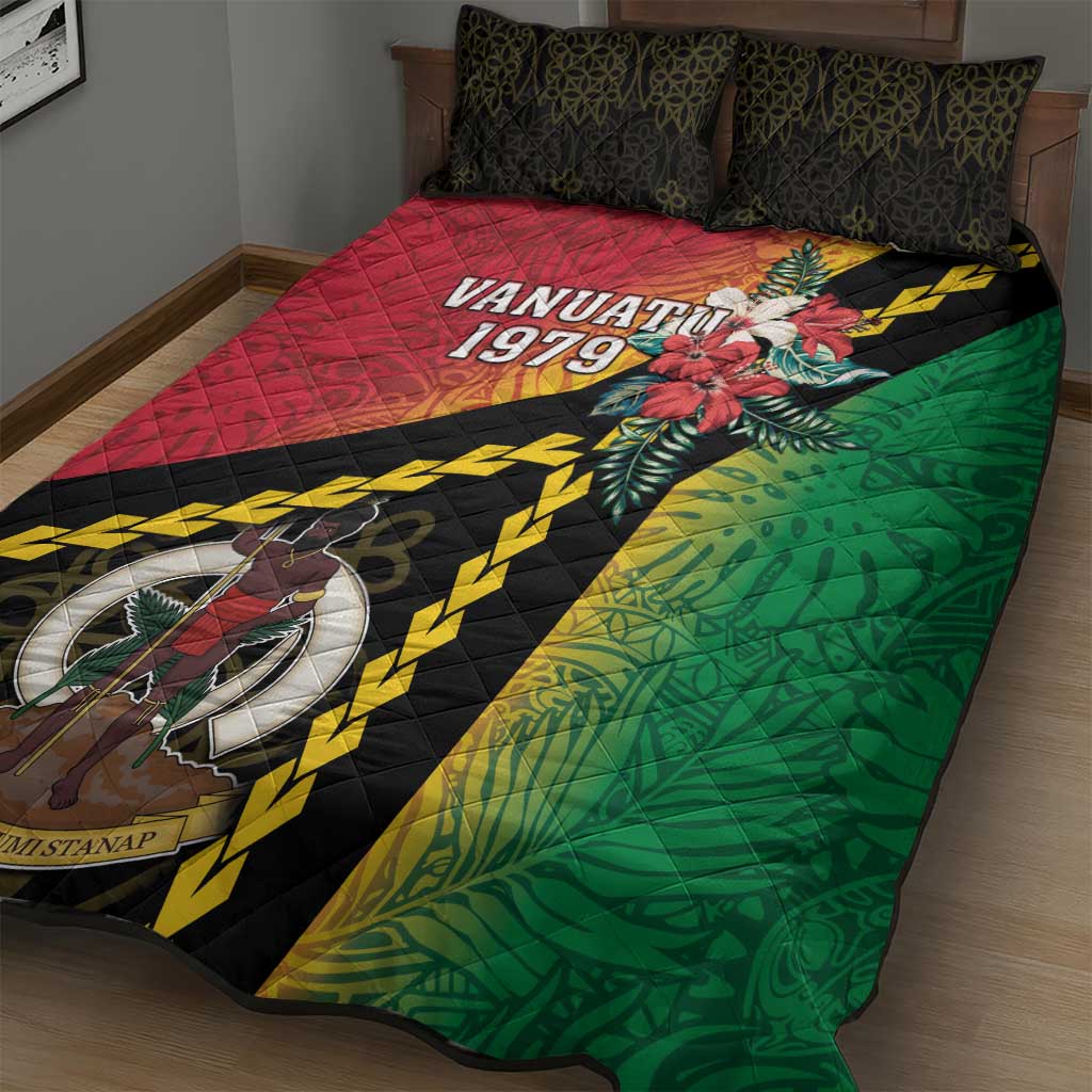 Happy Vanuatu Constitution Day Quilt Bed Set Flag Style With Sand Drawing Pattern LT05 - Polynesian Pride