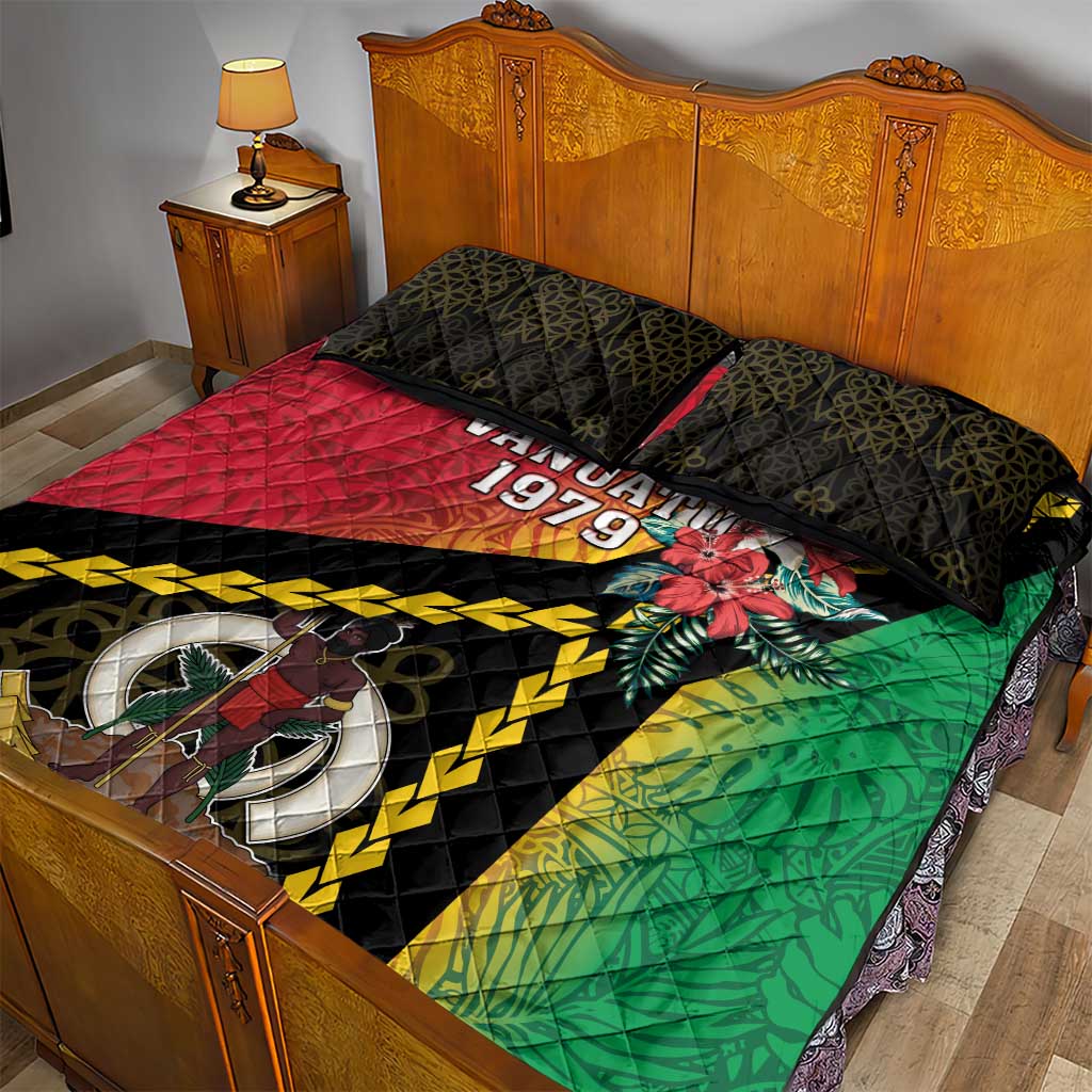 Happy Vanuatu Constitution Day Quilt Bed Set Flag Style With Sand Drawing Pattern LT05 - Polynesian Pride