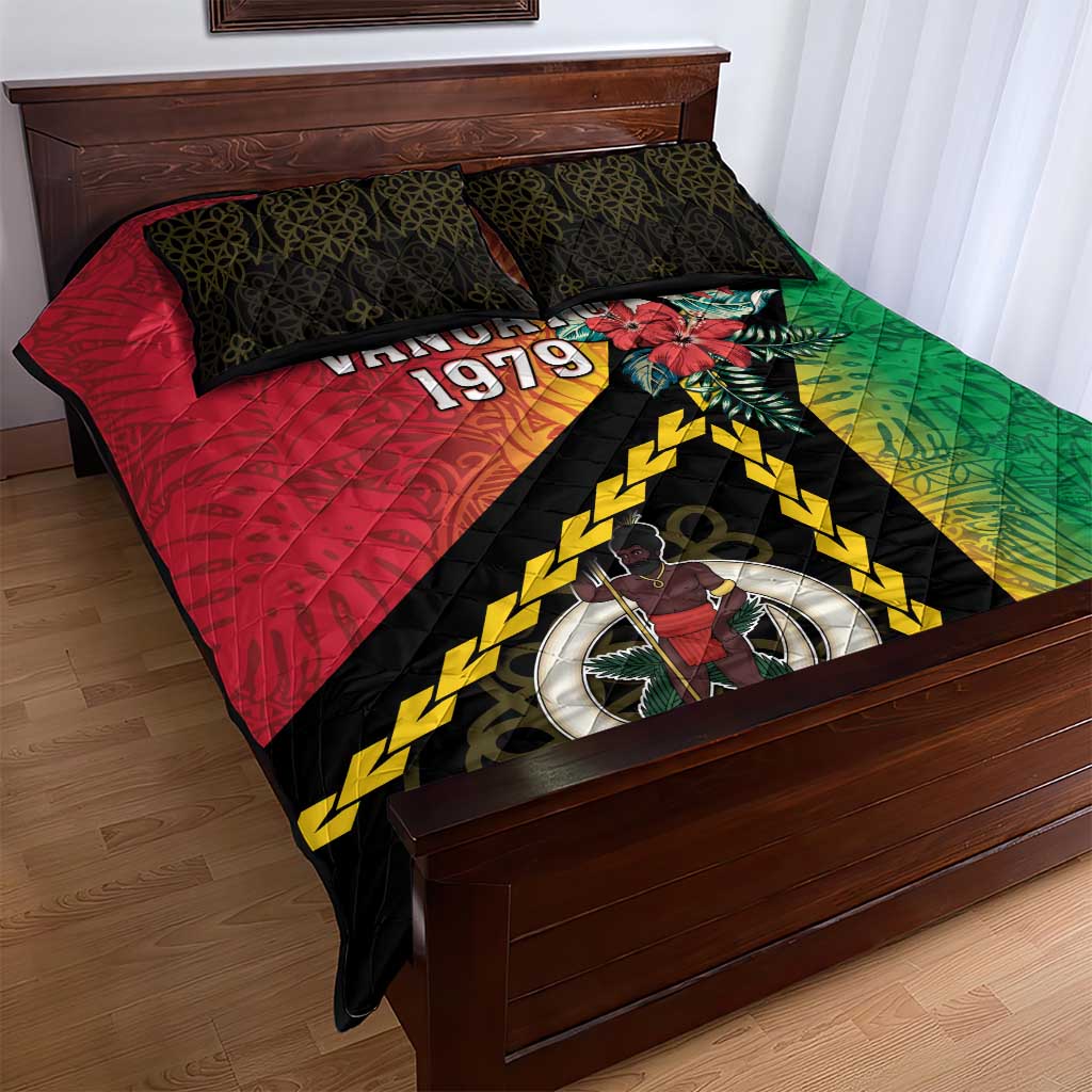 Happy Vanuatu Constitution Day Quilt Bed Set Flag Style With Sand Drawing Pattern LT05 - Polynesian Pride