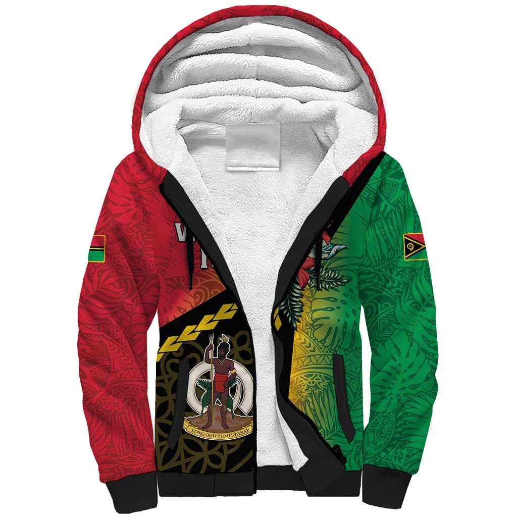 Happy Vanuatu Constitution Day Sherpa Hoodie Flag Style With Sand Drawing Pattern LT05 Unisex Red - Polynesian Pride