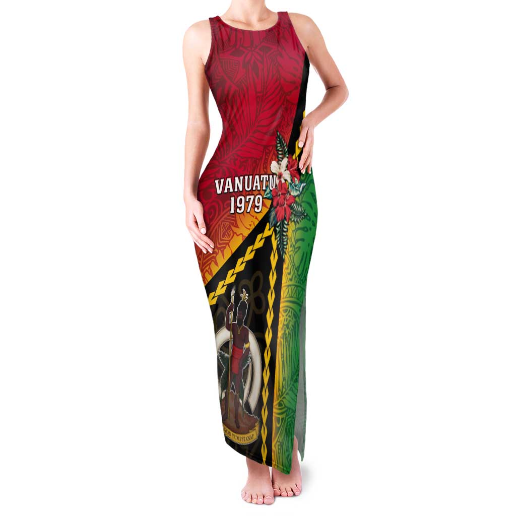 Happy Vanuatu Constitution Day Tank Maxi Dress Flag Style With Sand Drawing Pattern LT05 Women Red - Polynesian Pride