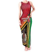 Happy Vanuatu Constitution Day Tank Maxi Dress Flag Style With Sand Drawing Pattern LT05 Women Red - Polynesian Pride