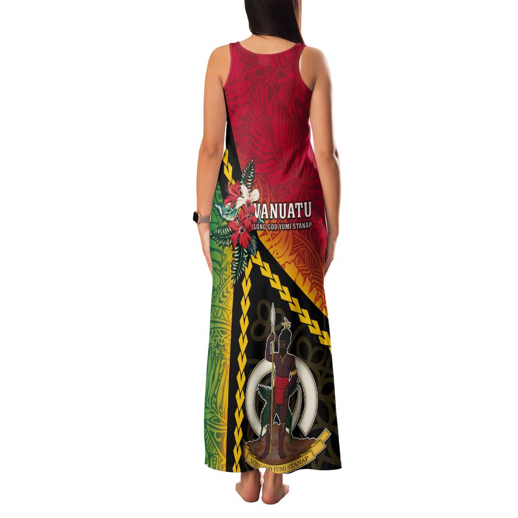 Happy Vanuatu Constitution Day Tank Maxi Dress Flag Style With Sand Drawing Pattern LT05 - Polynesian Pride