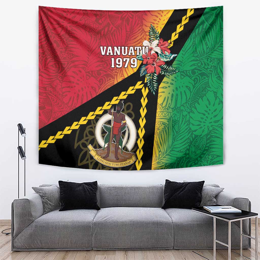 Happy Vanuatu Constitution Day Tapestry Flag Style With Sand Drawing Pattern