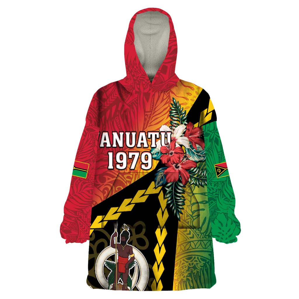 Happy Vanuatu Constitution Day Wearable Blanket Hoodie Flag Style With Sand Drawing Pattern