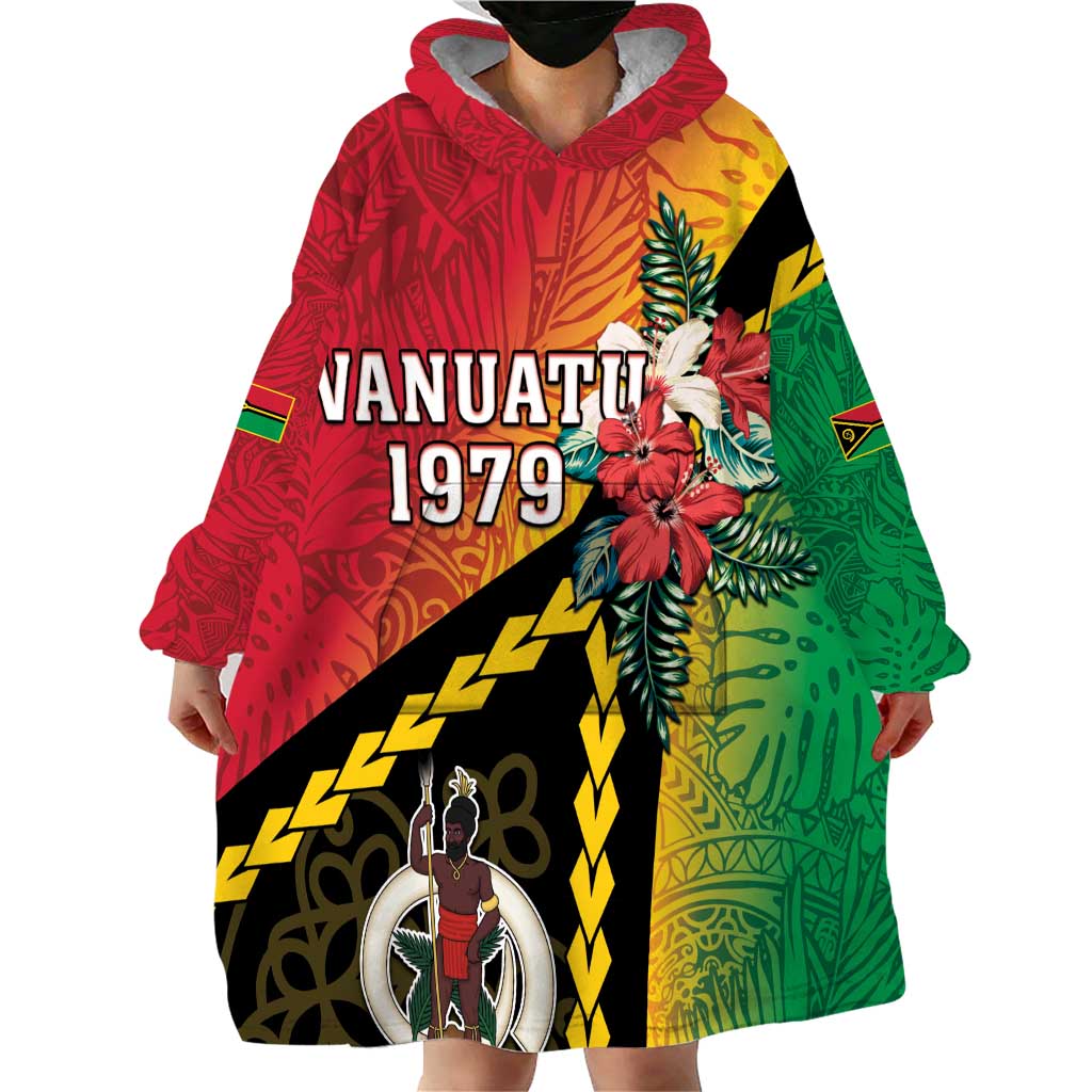 Happy Vanuatu Constitution Day Wearable Blanket Hoodie Flag Style With Sand Drawing Pattern