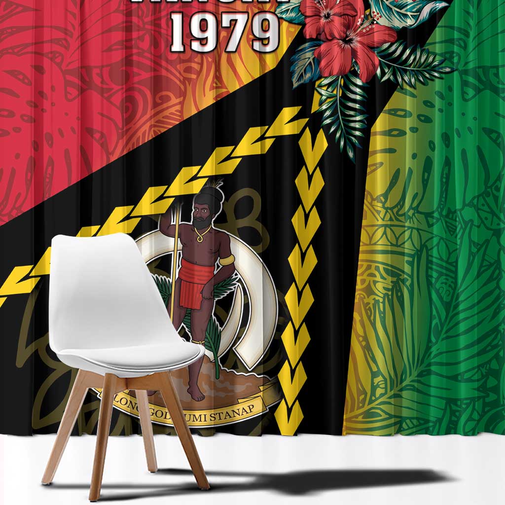 Happy Vanuatu Constitution Day Window Curtain Flag Style With Sand Drawing Pattern LT05 - Polynesian Pride