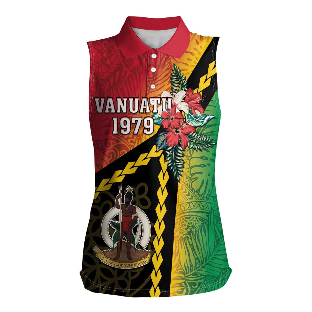 Happy Vanuatu Constitution Day Women Sleeveless Polo Shirt Flag Style With Sand Drawing Pattern