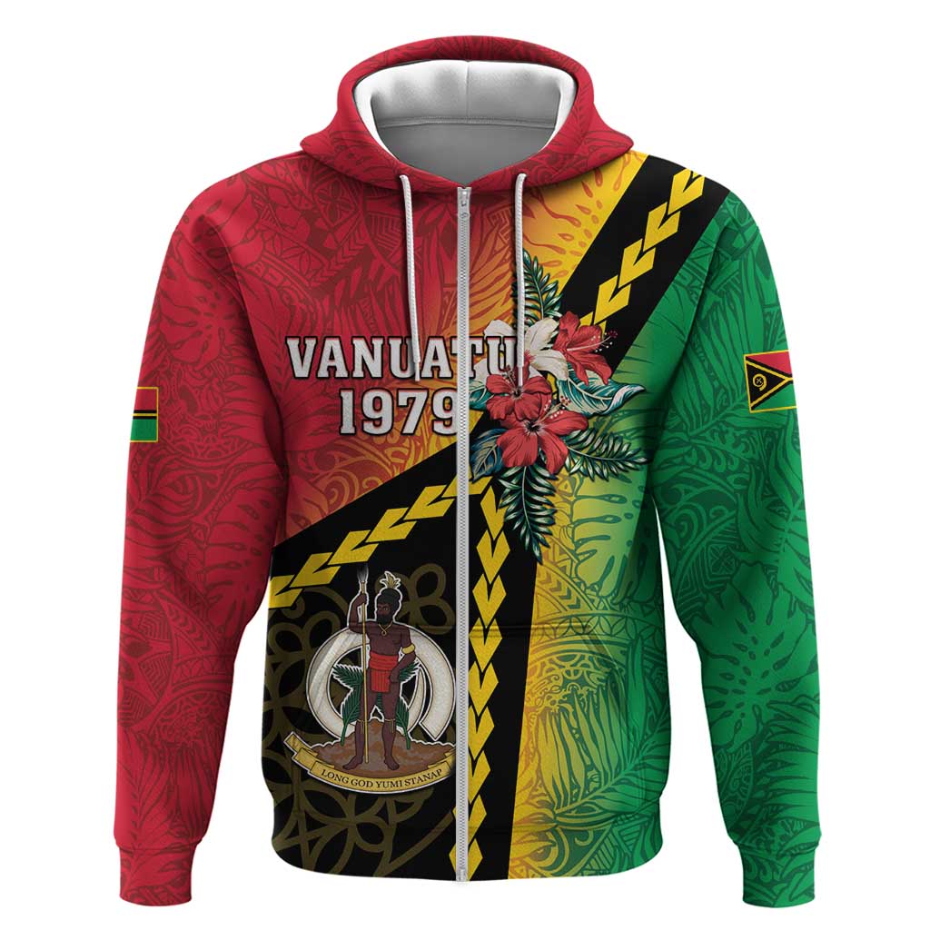 Happy Vanuatu Constitution Day Zip Hoodie Flag Style With Sand Drawing Pattern