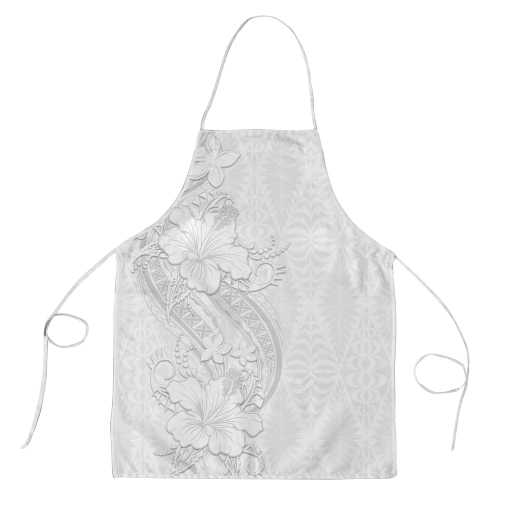 Tokelau White Sunday Apron Elegant Hibiscus Polynesian Tribal Pattern