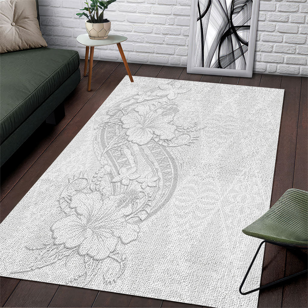 Tokelau White Sunday Area Rug Elegant Hibiscus Polynesian Tribal Pattern LT05 White - Polynesian Pride