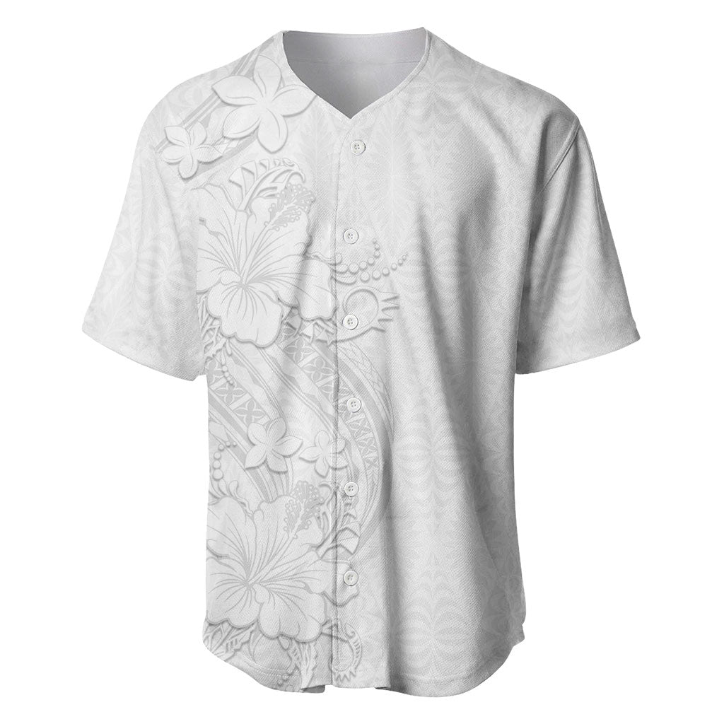 Tokelau White Sunday Baseball Jersey Elegant Hibiscus Polynesian Tribal Pattern LT05 White - Polynesian Pride