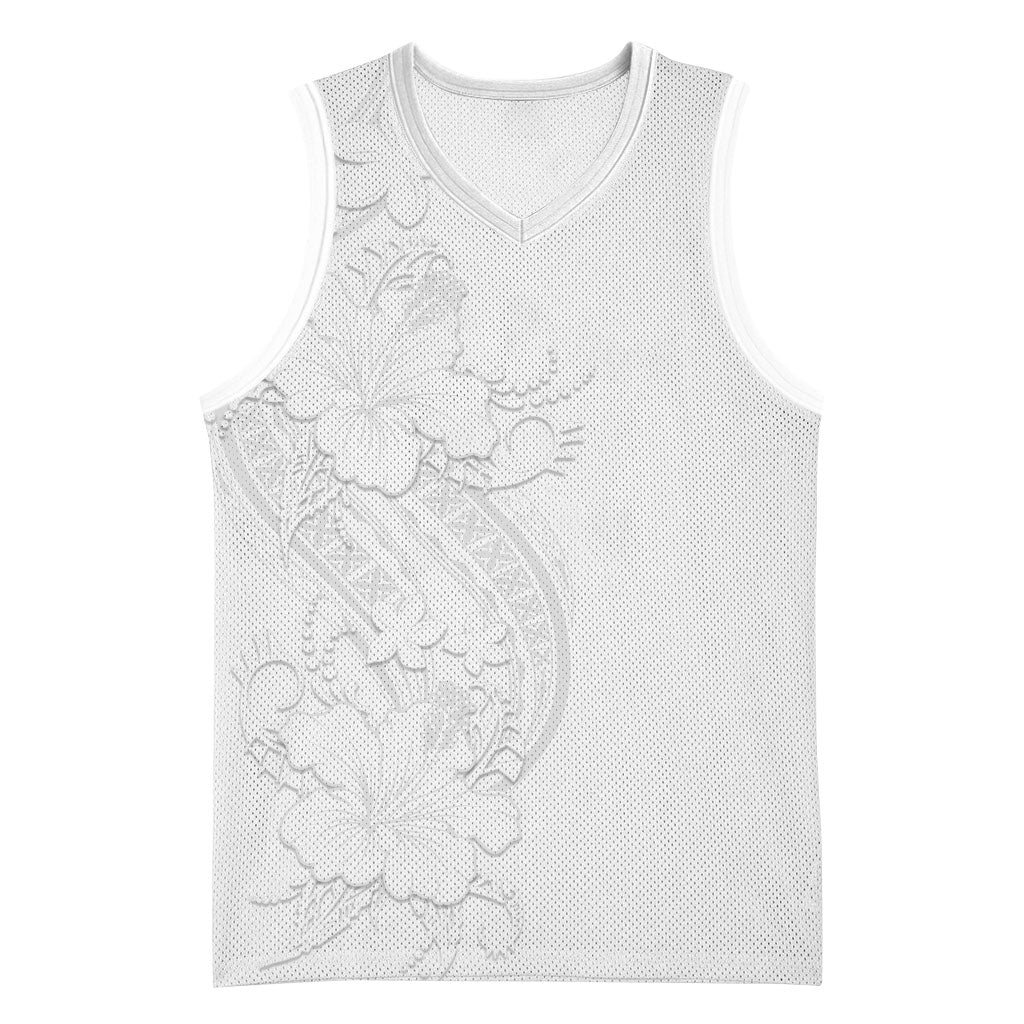Tokelau White Sunday Basketball Jersey Elegant Hibiscus Polynesian Tribal Pattern LT05 Unisex White - Polynesian Pride