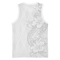 Tokelau White Sunday Basketball Jersey Elegant Hibiscus Polynesian Tribal Pattern LT05 - Polynesian Pride
