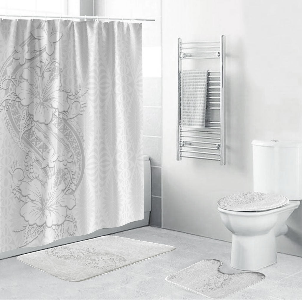 Tokelau White Sunday Bathroom Set Elegant Hibiscus Polynesian Tribal Pattern LT05 Bathroom Set (4 pcs) White - Polynesian Pride
