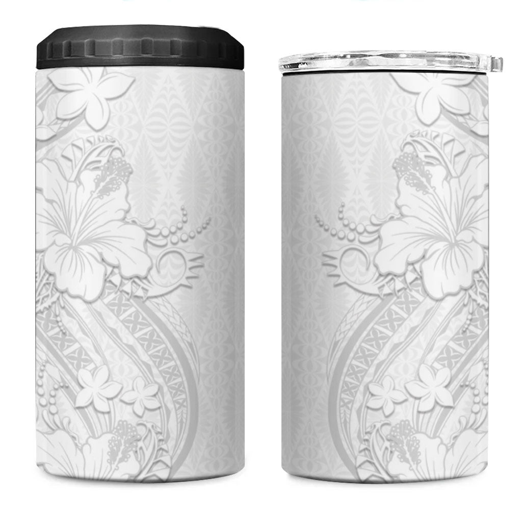 Tokelau White Sunday 4 in 1 Can Cooler Tumbler Elegant Hibiscus Polynesian Tribal Pattern LT05 One Size: 16 oz White - Polynesian Pride