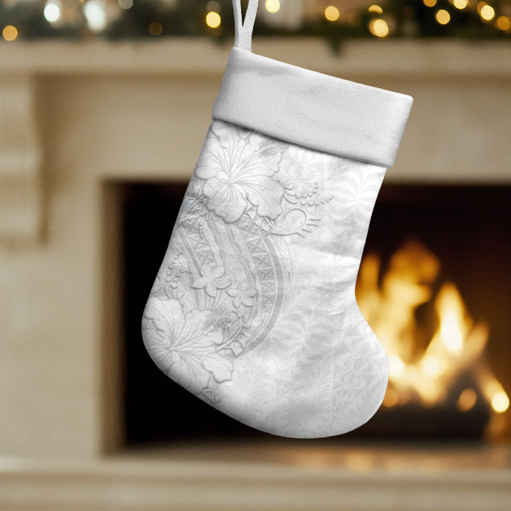 Tokelau White Sunday Christmas Stocking Elegant Hibiscus Polynesian Tribal Pattern LT05 Set of 2 White - Polynesian Pride