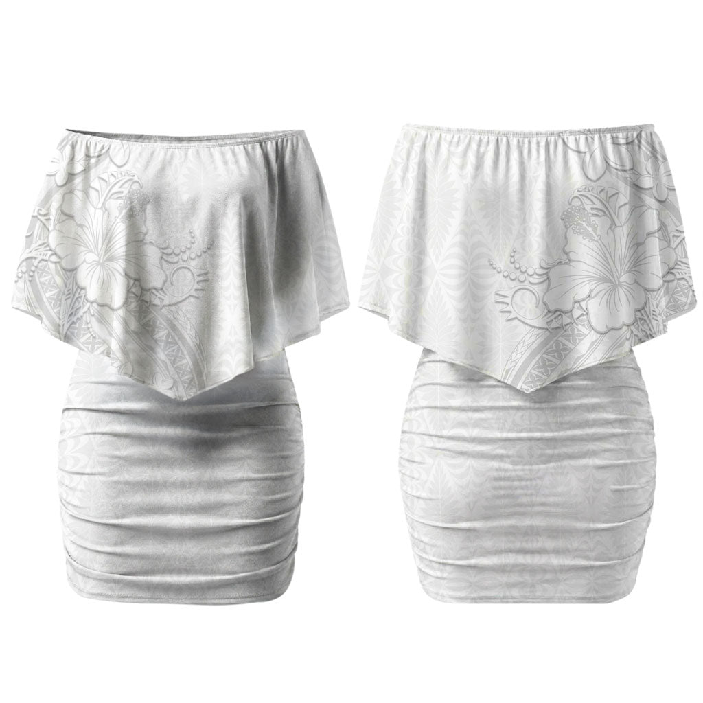 Tokelau White Sunday Couples Matching Off Shoulder Short Dress and Hawaiian Shirt Elegant Hibiscus Polynesian Tribal Pattern