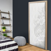 Tokelau White Sunday Door Cover Elegant Hibiscus Polynesian Tribal Pattern