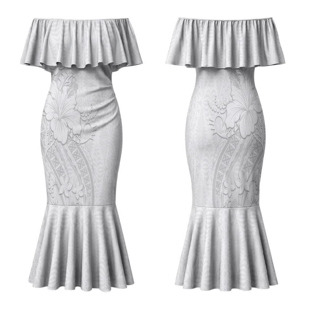 Tokelau White Sunday Family Matching Mermaid Dress and Hawaiian Shirt Elegant Hibiscus Polynesian Tribal Pattern