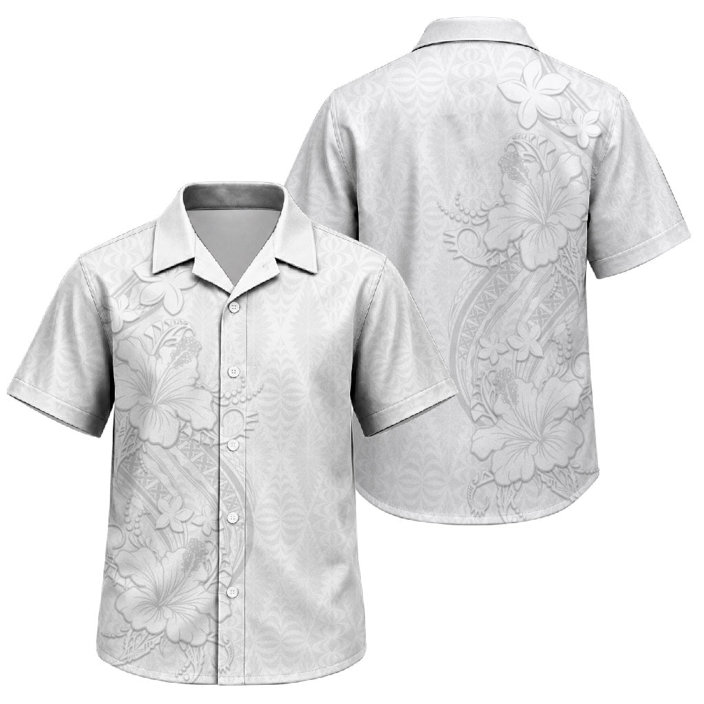 Tokelau White Sunday Family Matching Mermaid Dress and Hawaiian Shirt Elegant Hibiscus Polynesian Tribal Pattern
