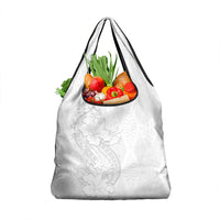Tokelau White Sunday Grocery Bag Elegant Hibiscus Polynesian Tribal Pattern