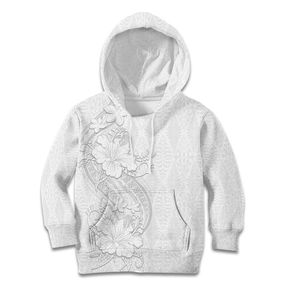 Tokelau White Sunday Kid Hoodie Elegant Hibiscus Polynesian Tribal Pattern LT05 Hoodie White - Polynesian Pride