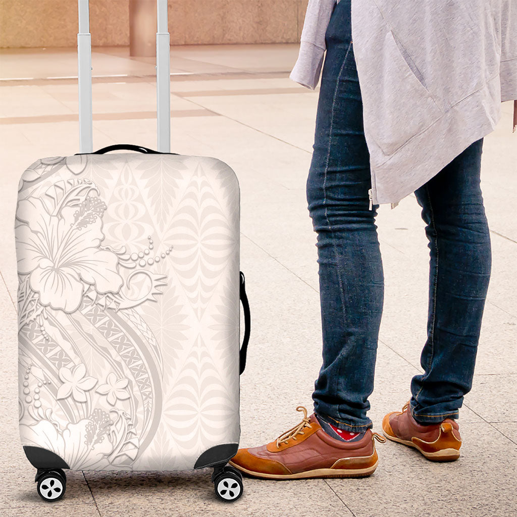 Tokelau White Sunday Luggage Cover Elegant Hibiscus Polynesian Tribal Pattern LT05 White - Polynesian Pride