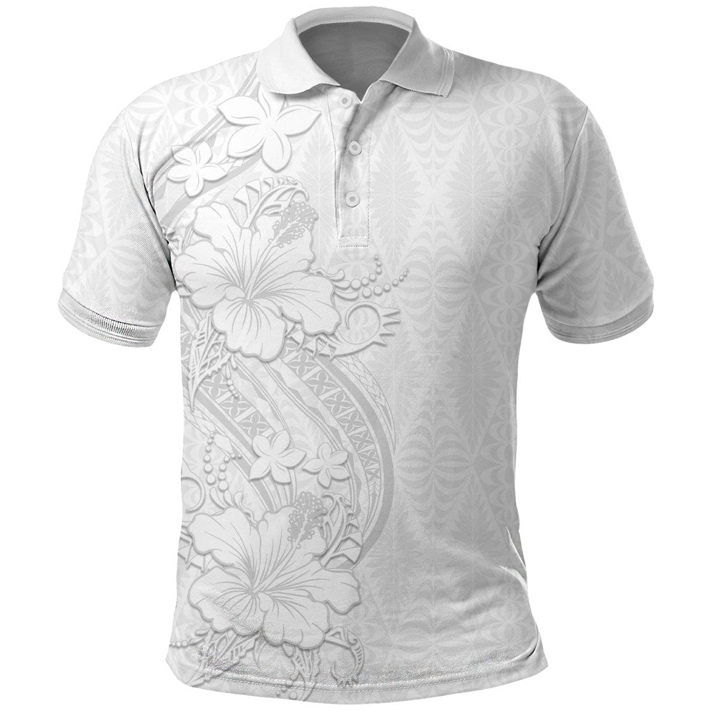 Tokelau White Sunday Polo Shirt Elegant Hibiscus Polynesian Tribal Pattern LT05 White - Polynesian Pride