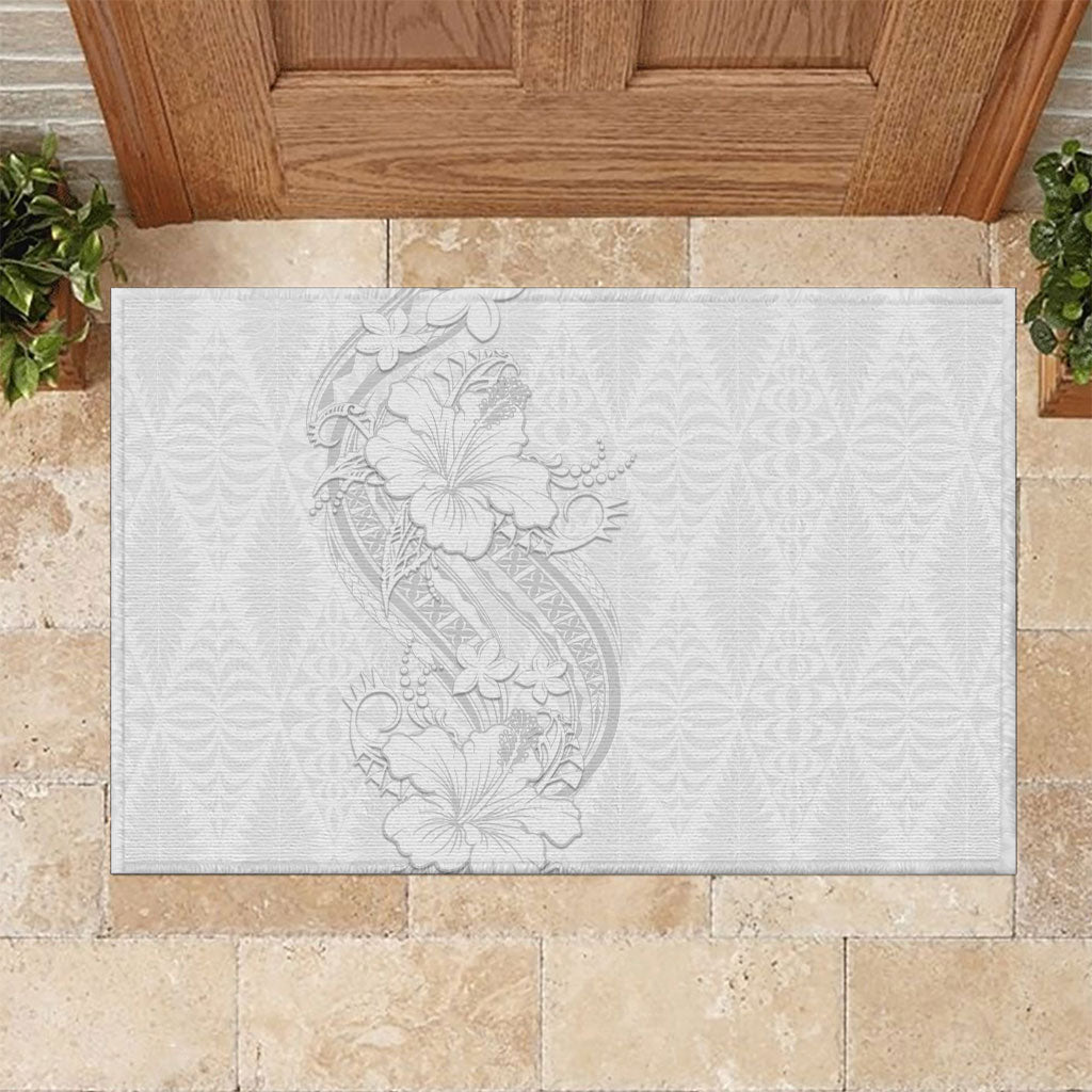Tokelau White Sunday Rubber Doormat Elegant Hibiscus Polynesian Tribal Pattern LT05 White - Polynesian Pride