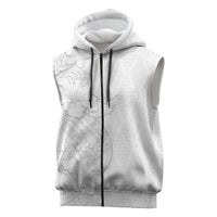 Tokelau White Sunday Sleeveless Zip Hoodie Elegant Hibiscus Polynesian Tribal Pattern