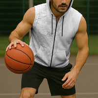 Tokelau White Sunday Sleeveless Zip Hoodie Elegant Hibiscus Polynesian Tribal Pattern